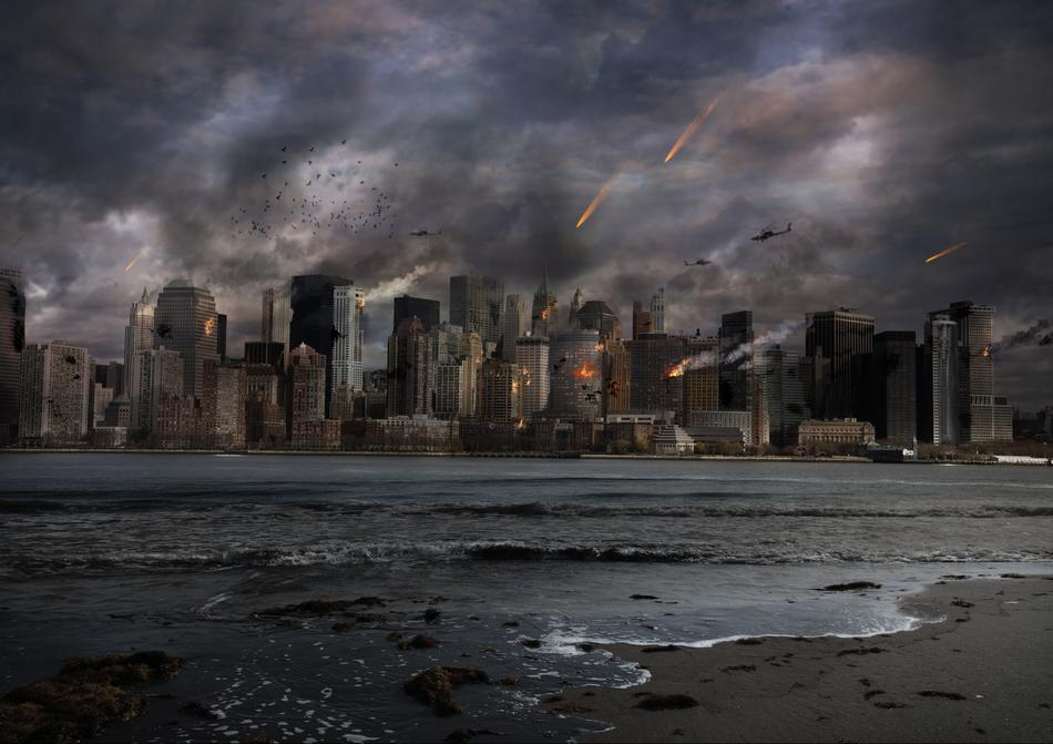 nuclear explosions in a city near the sea
