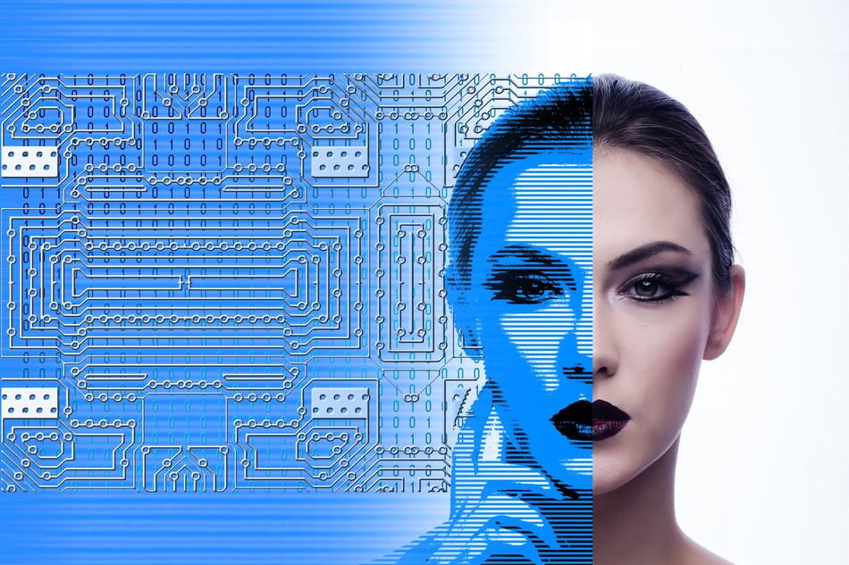 visualization, female portrait and electronic plate