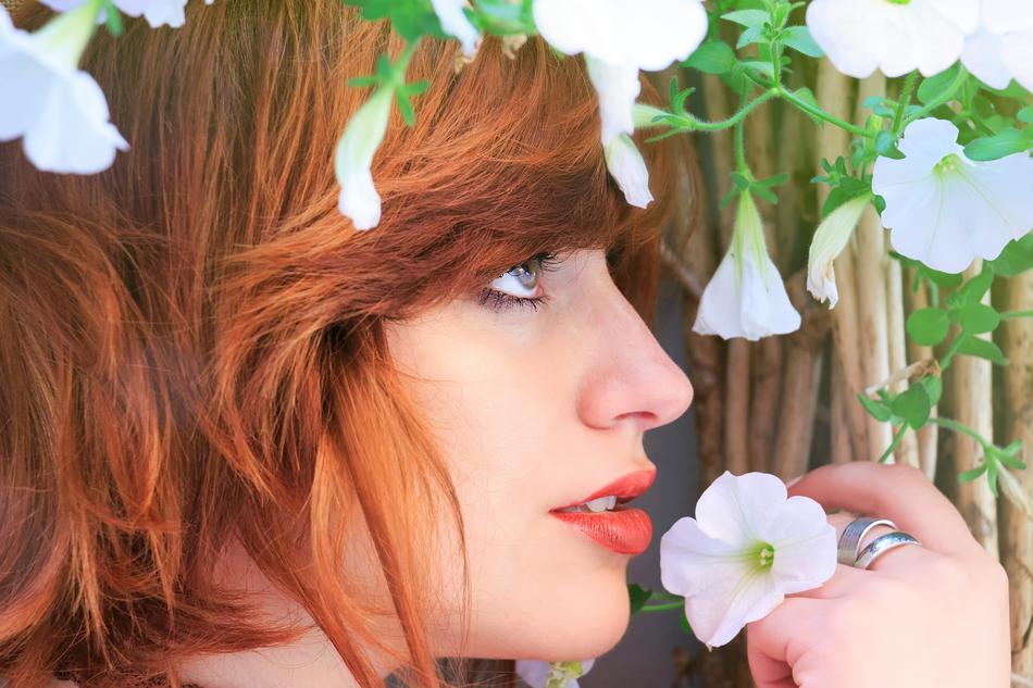 Portrait of Woman and white flowers