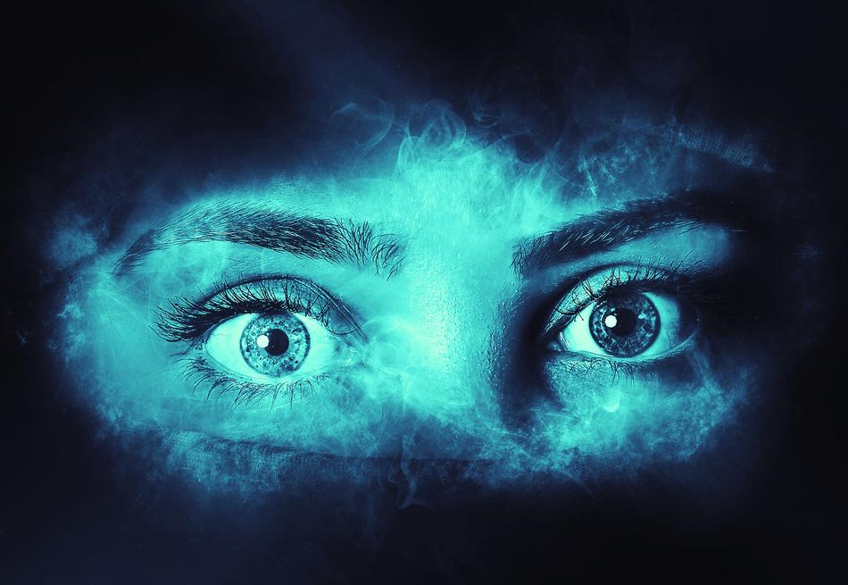 female eyes in the fog