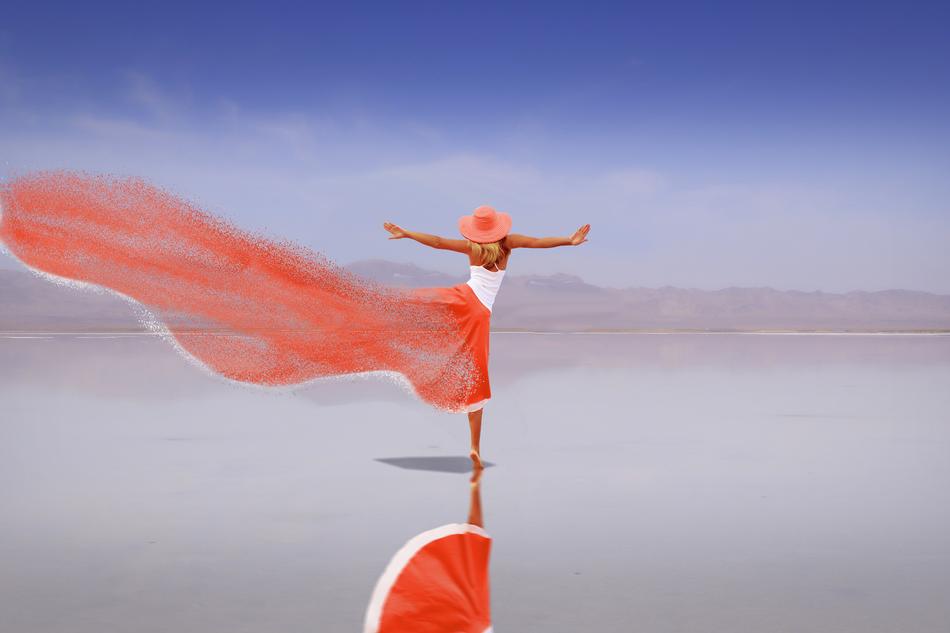 Water Sky girl in red