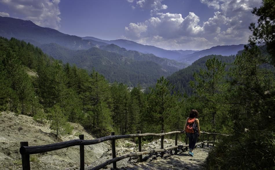Woman on Path on Mountains