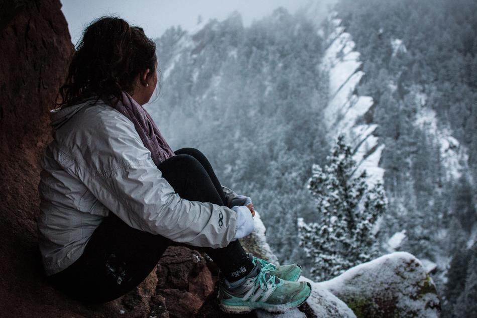 woman in snowy mountains