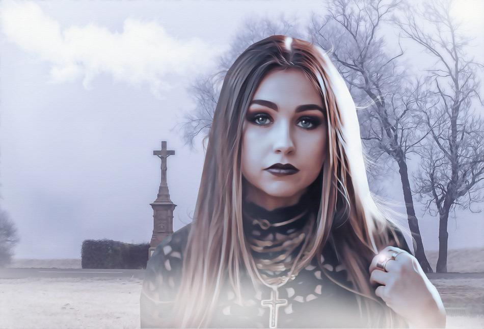 Woman Young and tree cross