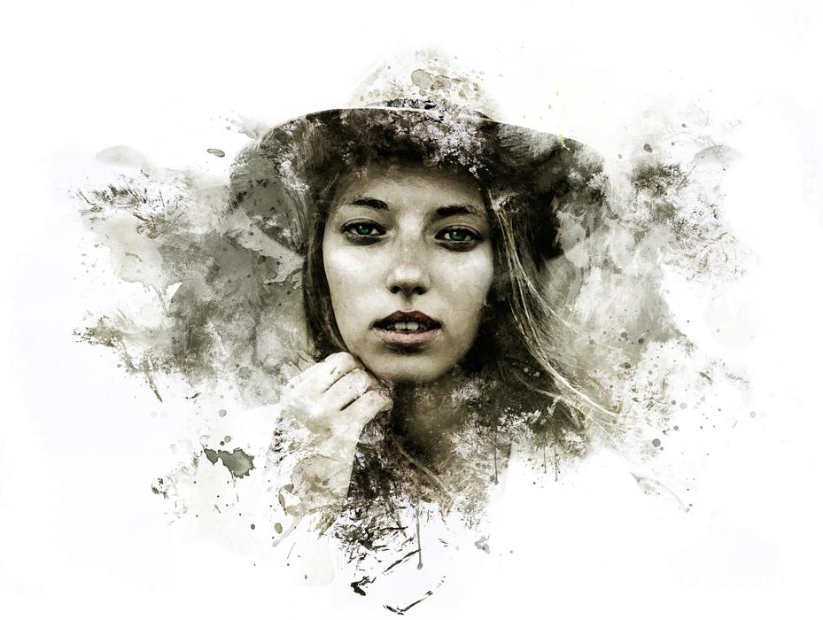 young beauty on watercolor painting