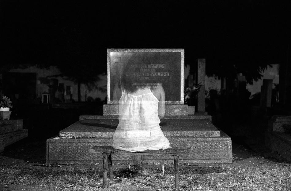 white ghost in black and white background