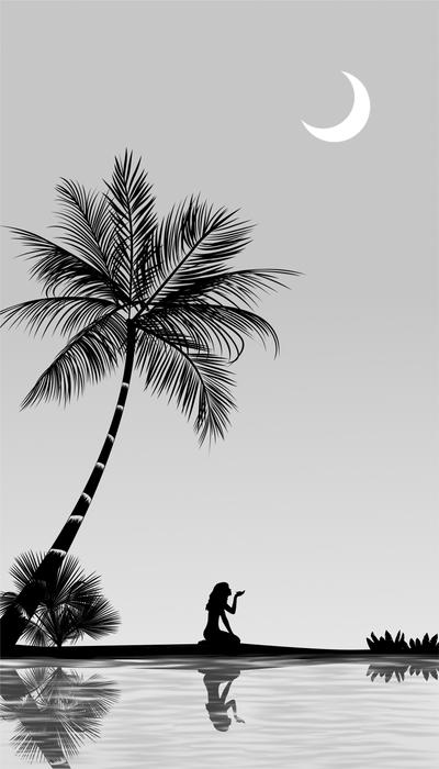 palms and women on coast