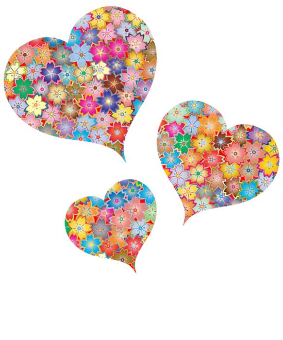 three heart shapes with flowers inside