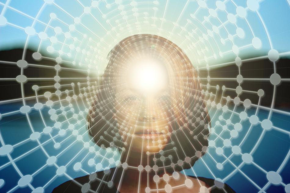Portrait of a woman with network, with the light inside