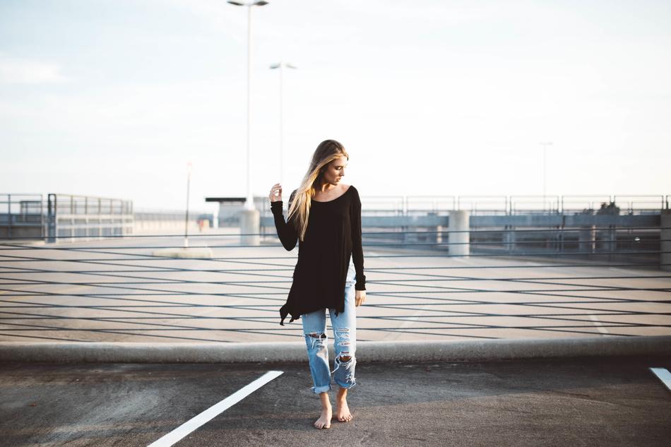barefoot blonde woman