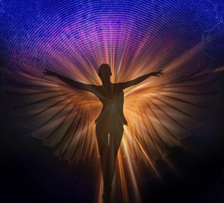 ballerina in rays of light as digital manipulation