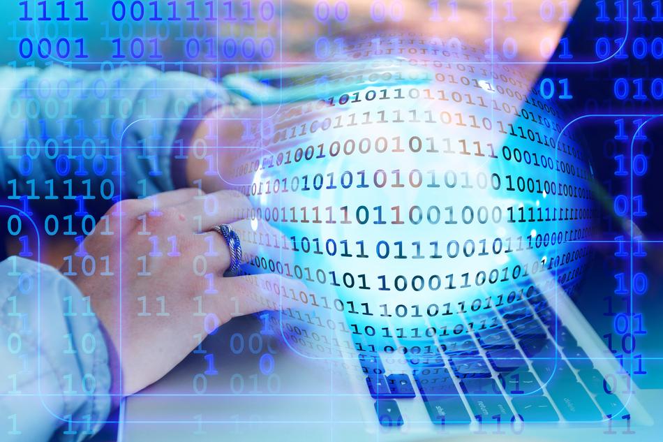 keyboard on the binary codes background