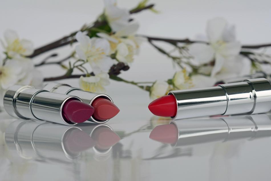 red lipsticks and flowers