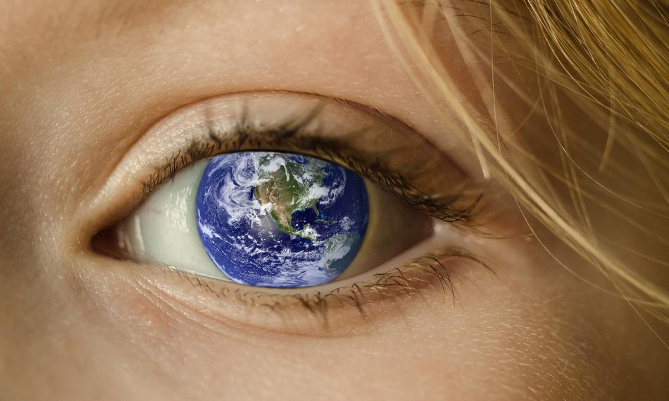 earth planet in eye of Girl, digital art