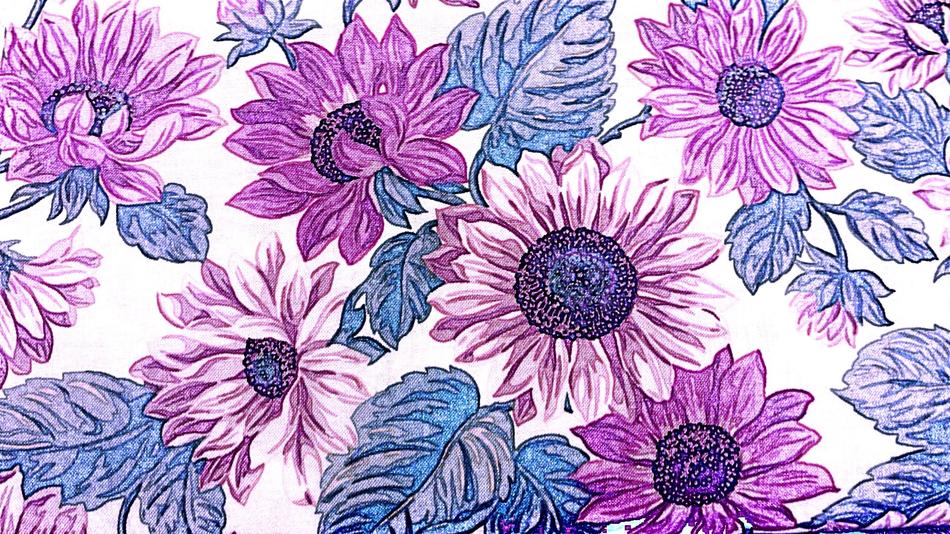 Beautiful fabric drawing of the colorful flowers, on the white background, clipart