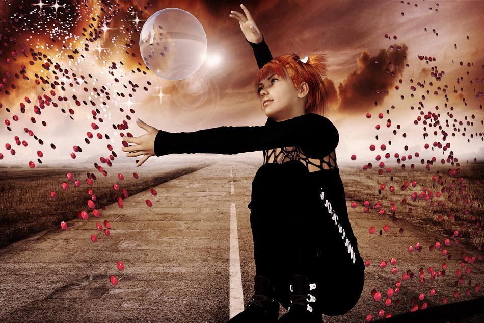 red-haired woman in 3d fantasy