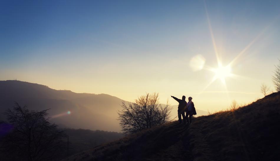 quest in the mountains at dusk