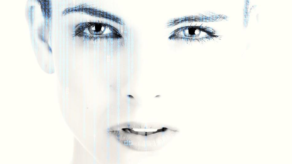 Portrait of the beautiful girl in matrix