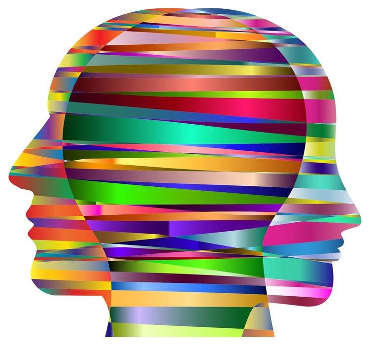 Heads of the people, with the colorful lines, at white background, clipart