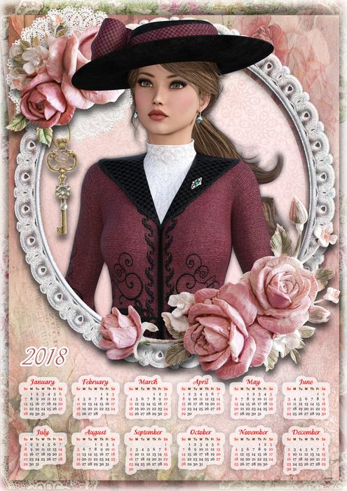 vintage calendar with a girl in a hat