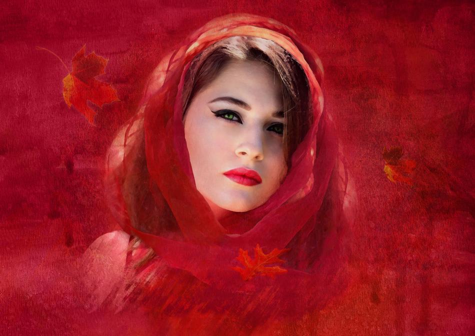 portrait of a beautiful woman in a red background