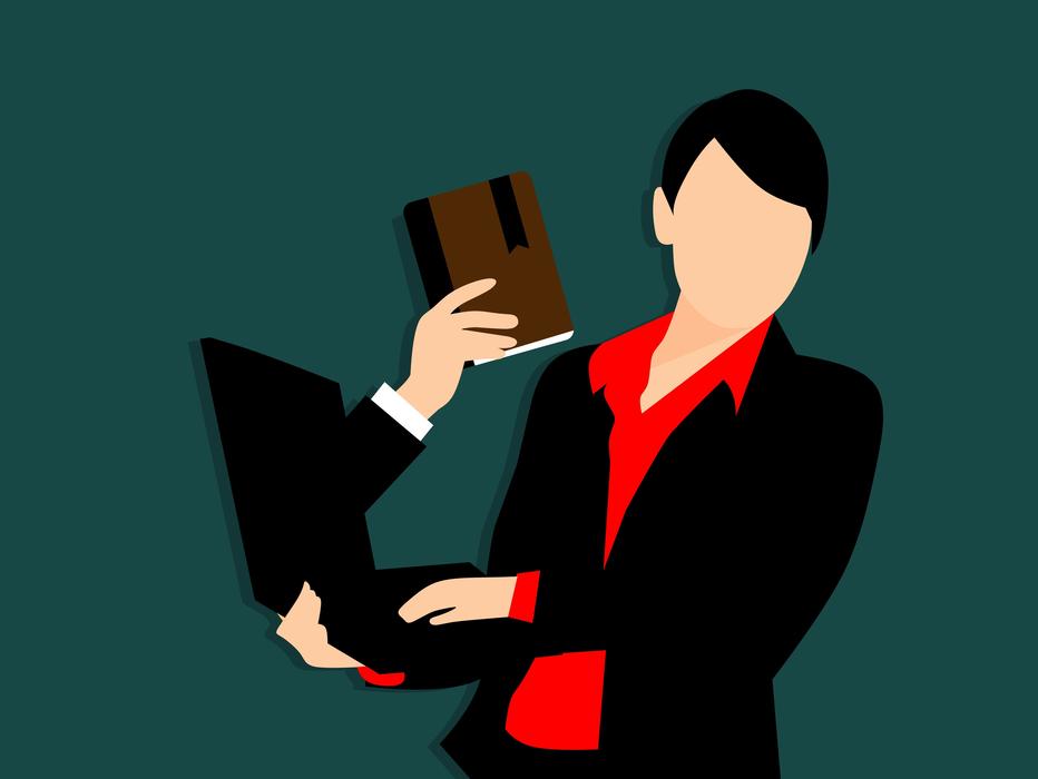clipart of woman and electronic book