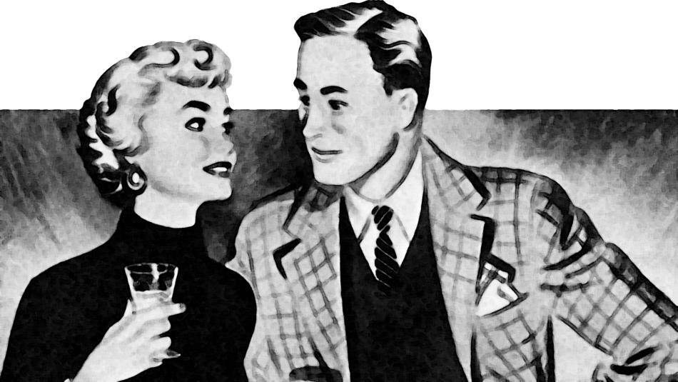 vintage photo of woman and man as black and white illustration