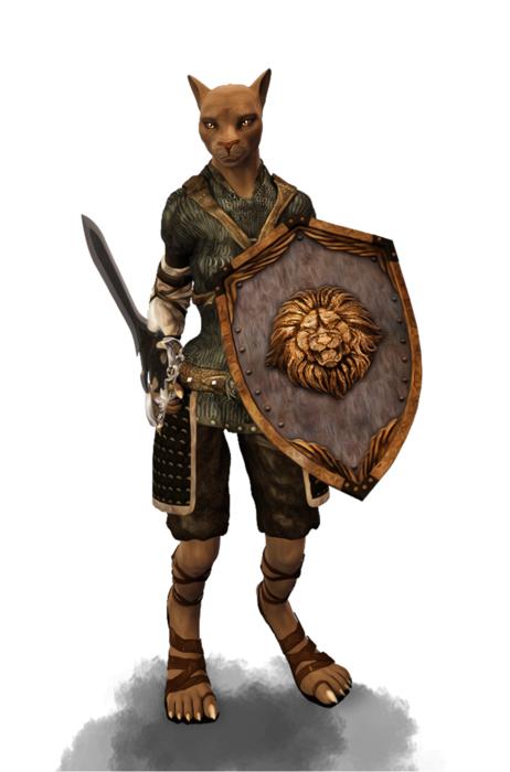 fantasy character in the form of a cat in armor