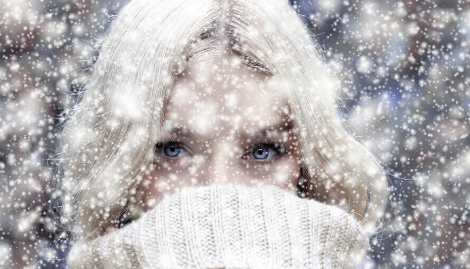 woman face in snowfall