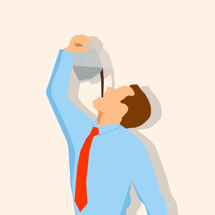 Clipart with the businessman, pouring coffee in the the mouth