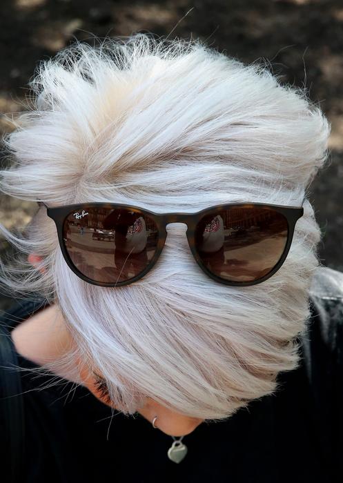 fashion sunglasses on the head of the blonde