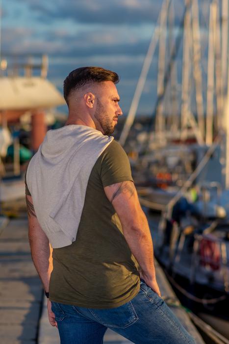 Fashion Model Man near yacht