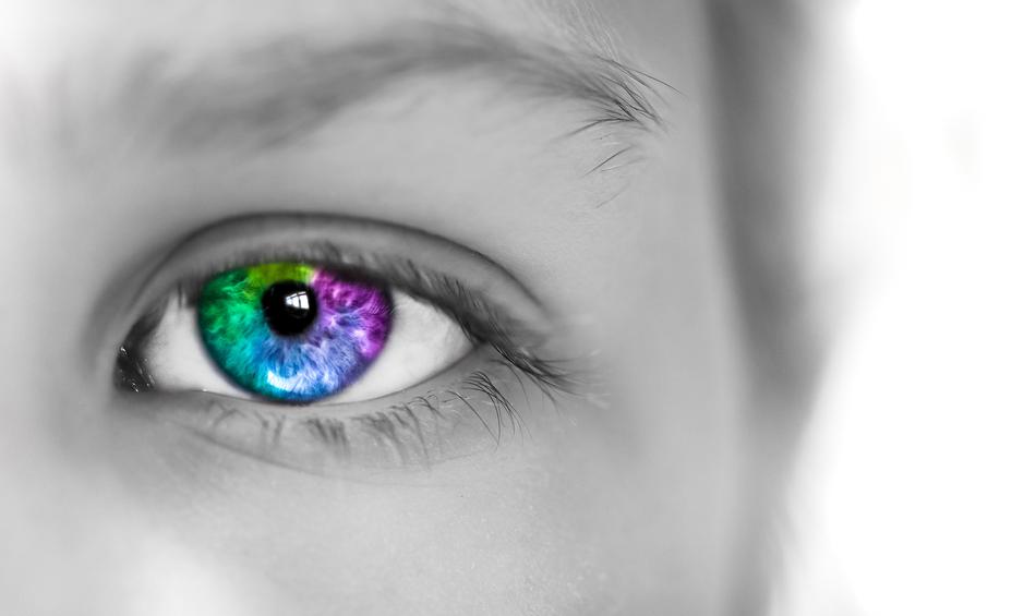 colorful girl eye in monochrome
