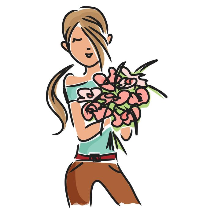 girl with flowers drawing