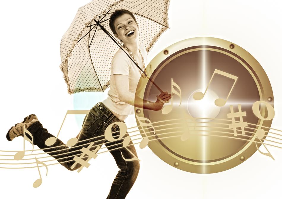 girl with umbrella and golden melody