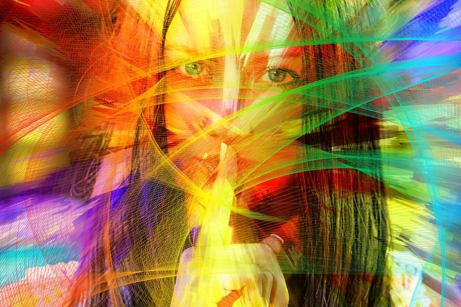 colorful woman face wave lines