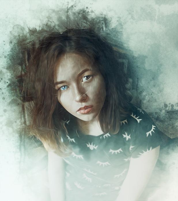 portrait of a mysterious girl as a watercolor painting
