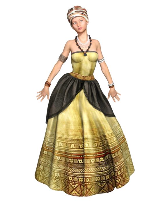 mystical woman in a gold dress on a white background