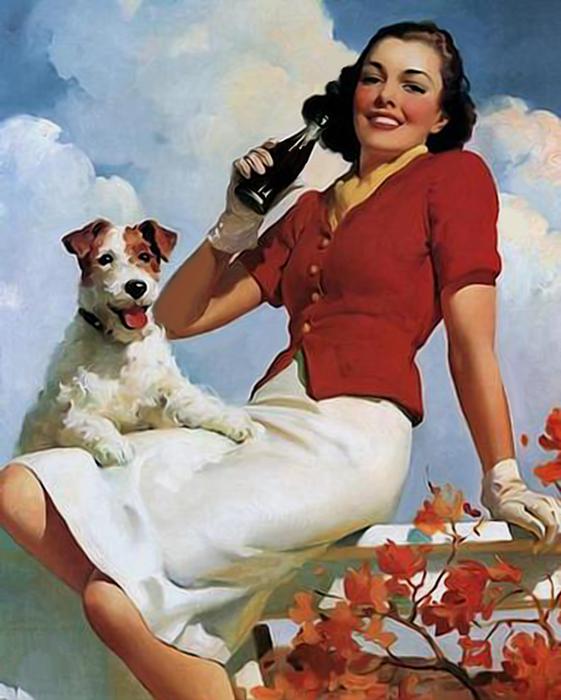 vintage poster of soda woman and dog