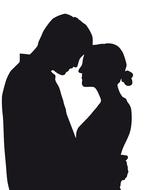 black silhouette of a couple in love on a white