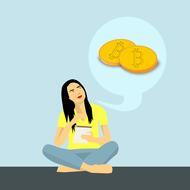 bitcoin thinking girl drawing