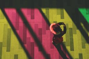 woman with mobile phone, top view