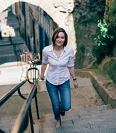 Woman smile on the stairs