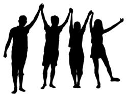 two boys and two girls together, silhouette