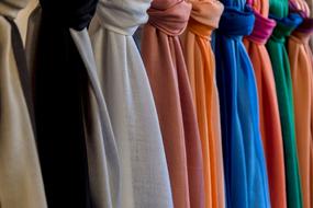 colorful scarves on a shop window