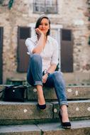 Young Woman on the steps Outdoor