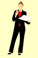 businesswoman with papers and coffee, drawing