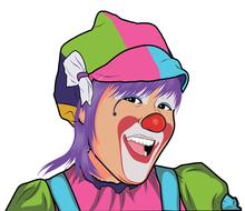 Portrait of the beautiful, colorful, cartoon, smiling girl clown, clipart