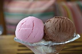 pink and brown balls of Ice Cream on stand