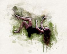 woman levitation dark green drawing